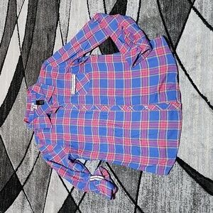 BKE PLAID BEADED BUTTON-DOWN LONG-SLEEVED FITTED SHIRT LARGE